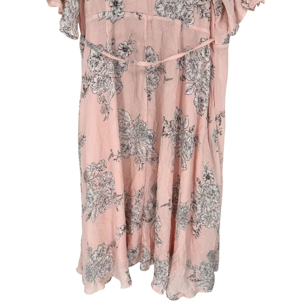Torrid Floral Wrap Midi Dress 2X Pink Lace Flutter Sleeve Challis Lined Boho NWT - Picture 9 of 11